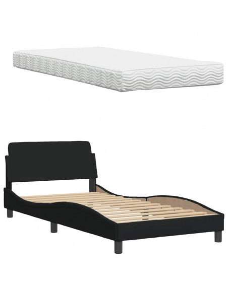 Letto con Materasso Nero 100x200 cm in Tessuto
