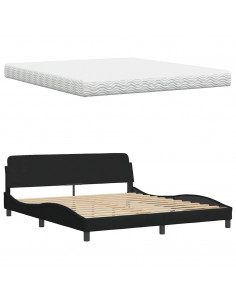 Letto con Materasso Nero 180x200 cm in Tessuto 2