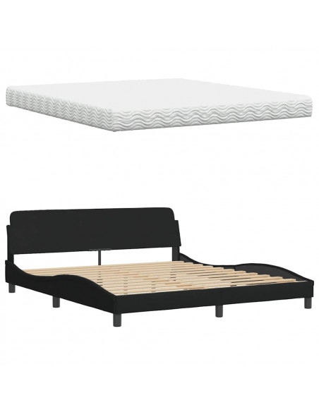 Letto con Materasso Nero 180x200 cm in Tessuto