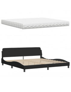 Letto con Materasso Nero 200x200 cm in Tessuto 2