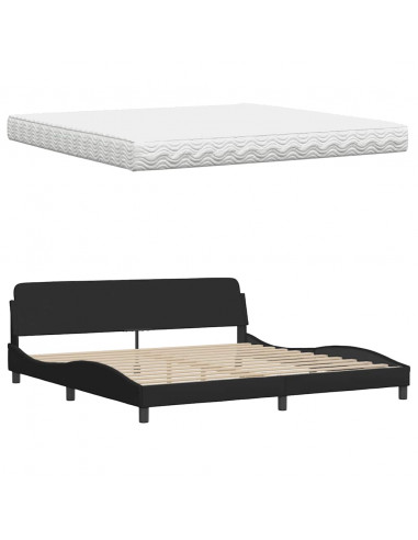 Letto con Materasso Nero 200x200 cm in Tessuto