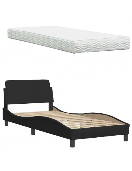 Letto con Materasso Nero 80x200 cm in Tessuto