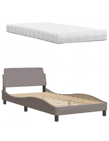 Letto con Materasso Tortora 100x200 cm in Tessuto