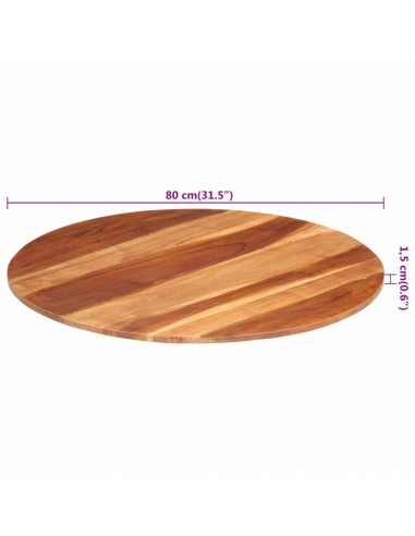 Piano Tavolo in Legno Massello di Acacia Rotondo 15-16 mm 80 cm