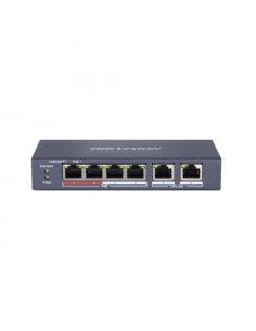 SWITCH HIKVISION L2, Unmanaged, 4 10/100M RJ45 PoE ports, 2 10/100M RJ45 uplink port, 802.3af/at, PoE power budget 35W