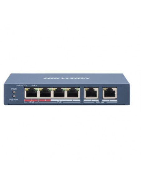 SWITCH HIKVISION L2, Unmanaged, 4 10/100M RJ45 PoE ports, 2 10/100M RJ45 uplink ports, 802.3af/at/bt, port 1 support Hi-PoE 60w
