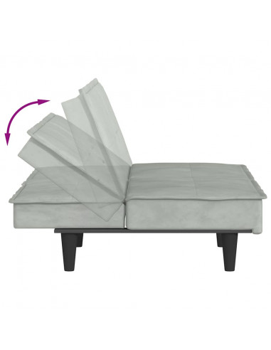 Divano Letto con Portabicchieri in Velluto Grigio Chiaro