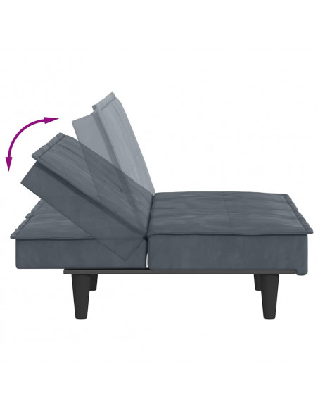 Divano Letto con Portabicchieri in Velluto Grigio Scuro