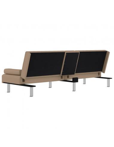 Divano Letto con Portabicchieri in Similpelle Cappuccino