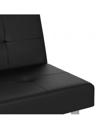 Divano Letto con Portabicchieri in Similpelle Nero