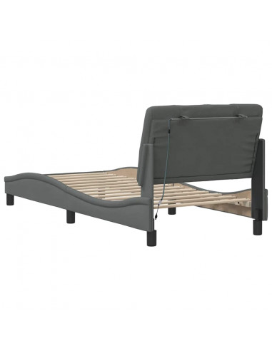 Giroletto con LED senza Materasso Grigio Scuro 90x190cm Tessuto