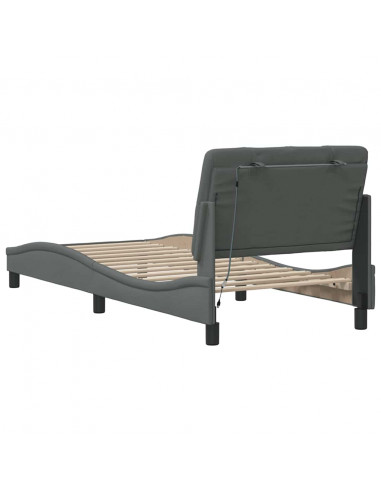 Giroletto con LED senza Materasso Grigio Scuro 90x200cm Tessuto