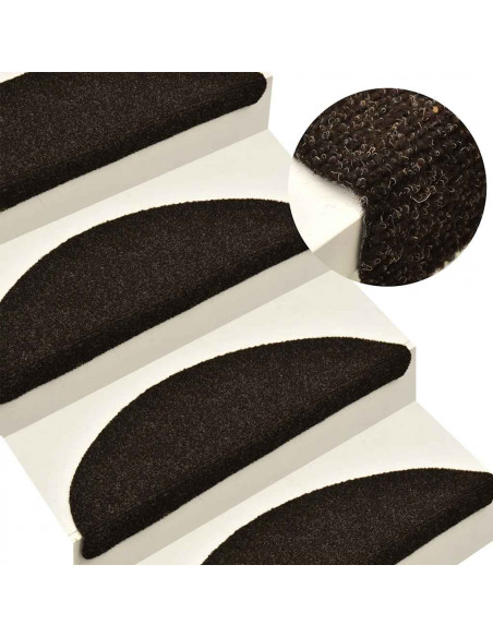 Tappetini per scale autoadesivi 20 pz 56x17x3 cm marrone scuro semicircolari