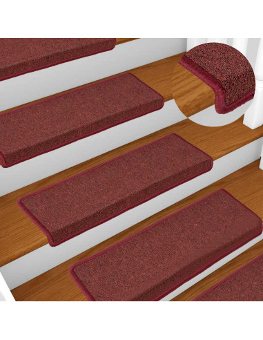 Tappetini per scale 30 pz 65x21x4 cm Bordeaux bordo rettangolare