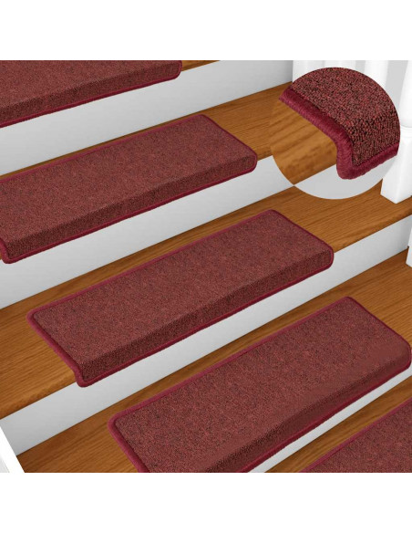 Tappetini per scale 30 pz 65x21x4 cm Bordeaux bordo rettangolare