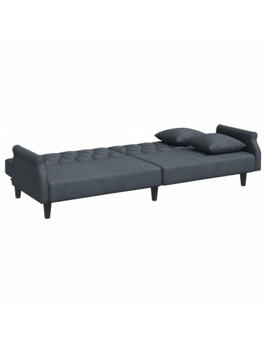 Divano Letto con Braccioli Grigio Scuro in Velluto
