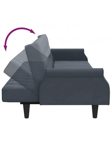 Divano Letto con Braccioli Grigio Scuro in Velluto