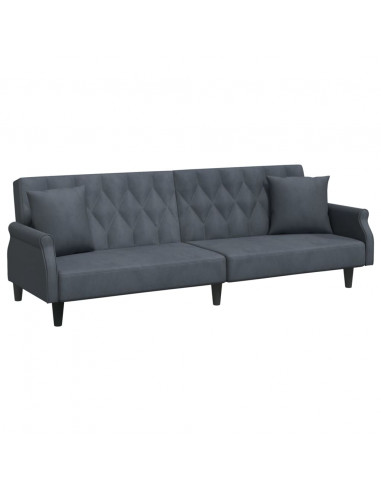 Divano Letto 2Posti Cuscini e Poggiapiedi Grigio Scuro Velluto