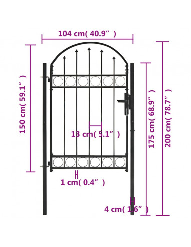 Cancello per Recinzione ad Arco in Acciaio 100x150 cm Nero