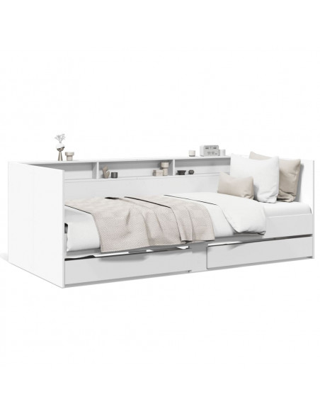 Divano Letto con Cassetti Bianco 100x200cm in Legno Multistrato