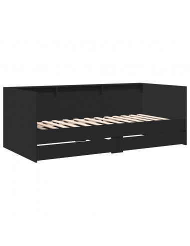 Divano Letto con Cassetti Nero 100x200 cm in Legno Multistrato