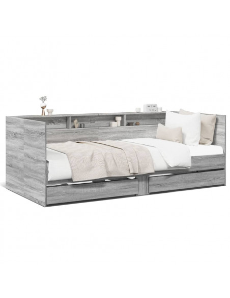 Divano Letto con Cassetti Grigio Sonoma 100x200 cm Multistrato