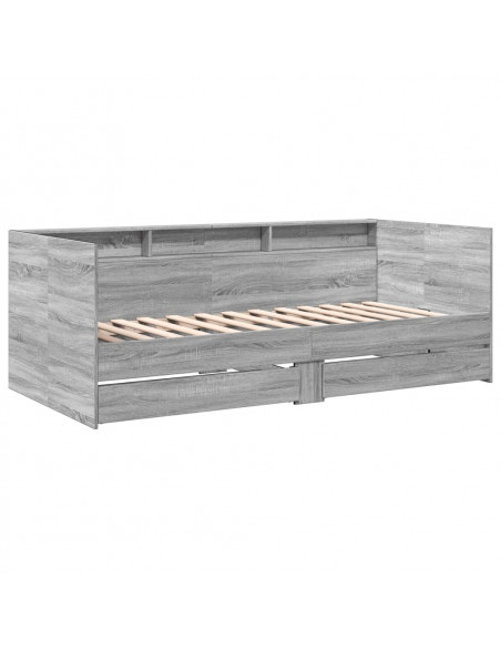 Divano Letto con Cassetti Grigio Sonoma 100x200 cm Multistrato