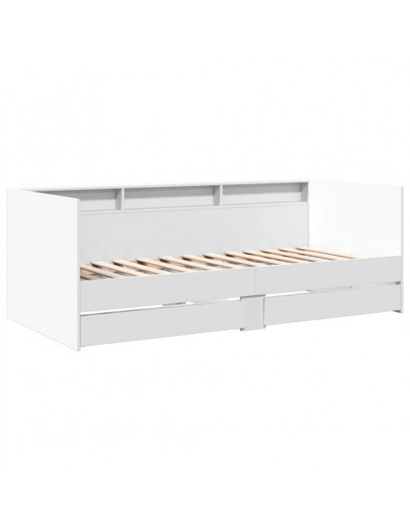 Divano Letto con Cassetti Bianco 90x190 cm in Legno Multistrato