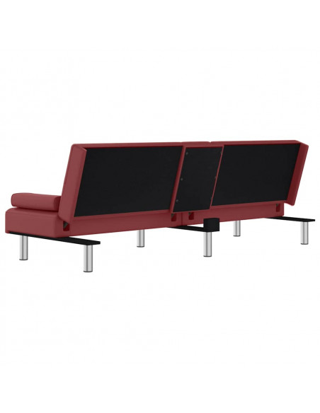 Divano Letto con Portabicchieri in Similpelle Rosso Vino