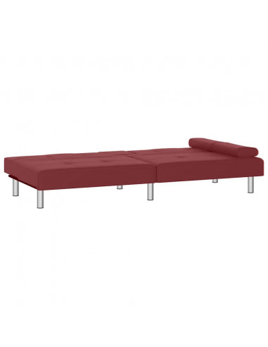 Divano Letto con Portabicchieri in Similpelle Rosso Vino