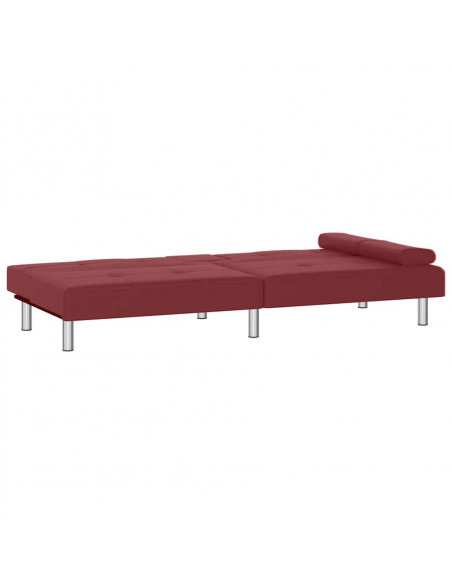 Divano Letto con Portabicchieri in Similpelle Rosso Vino
