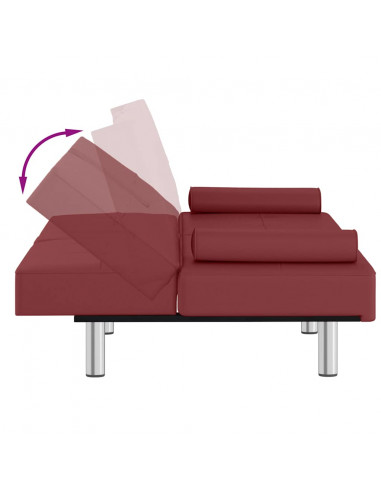 Divano Letto con Portabicchieri in Similpelle Rosso Vino