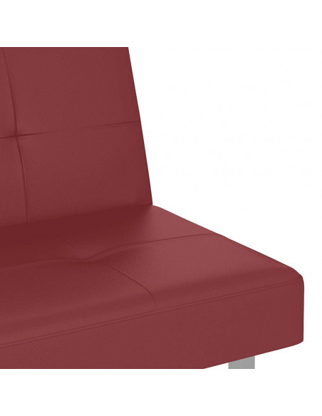 Divano Letto con Portabicchieri in Similpelle Rosso Vino