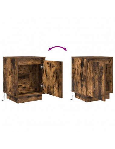 Comodini con Luci a LED 2 pz Rovere Fumo 38x34x50 cm