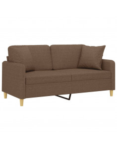 Divano a 2 Posti con Cuscini Marrone 140 cm in Tessuto 2