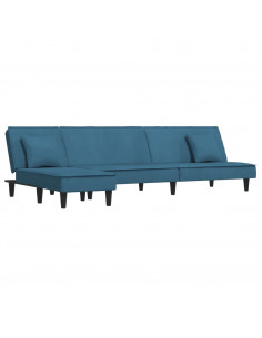 Divano Letto a L Blu 255x140x70 cm in Velluto