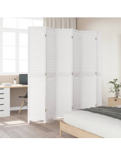 Divisorio Ambienti 6Pannelli Bianco Legno Massello di Paulownia 2
