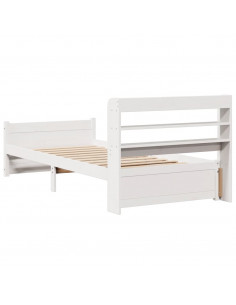 Giroletto con Testiera Bianco 75x190 cm Legno Massello di Pino 2