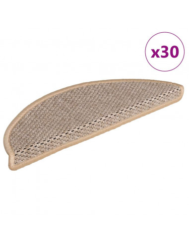 Tappeti Adesivi Scale Aspetto Sisal 30pz 56x17x3cm Beige Chiaro
