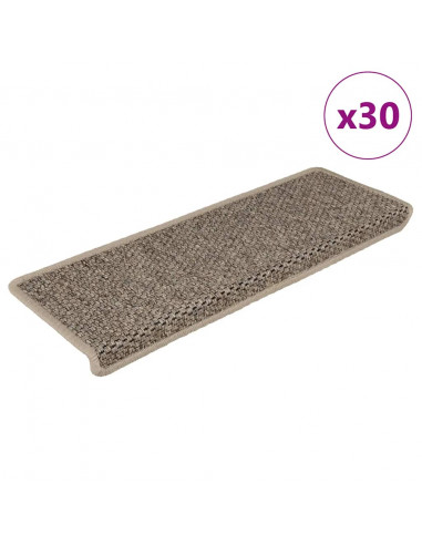 Tappeti Adesivi Scale Aspetto Sisal 30 pz 65x21x4cm Beige Scuro