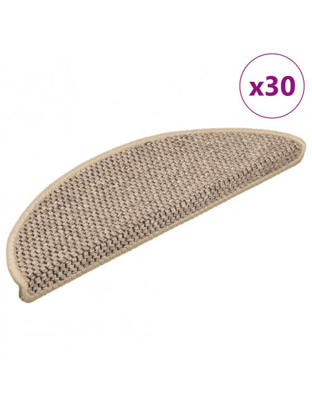 Tappeti Adesivi Scale Aspetto Sisal 30 pz 56x17x3cm Beige Scuro