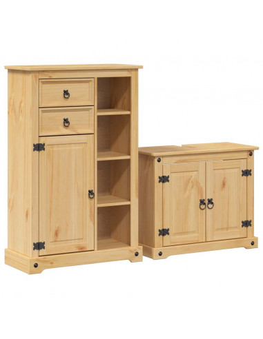 Set Mobili da Bagno 2 pz Corona in Legno Massello di Pino