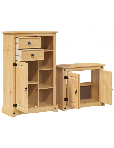 Set Mobili da Bagno 2 pz Corona in Legno Massello di Pino