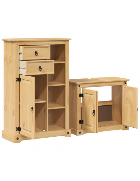 Set Mobili da Bagno 2 pz Corona in Legno Massello di Pino
