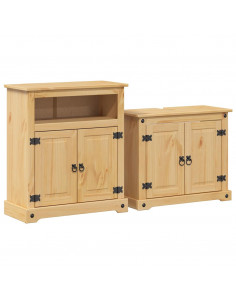 Set Mobili da Bagno 2 pz Corona in Legno Massello di Pino 2