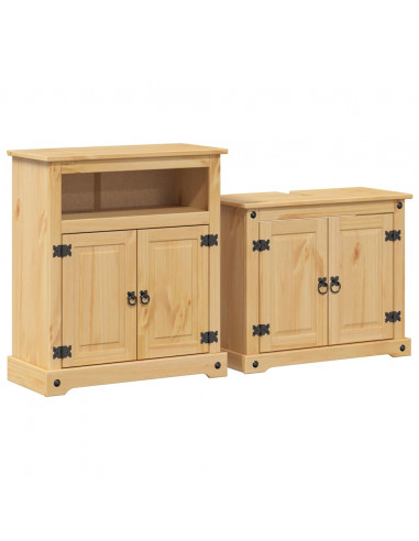 Set Mobili da Bagno 2 pz Corona in Legno Massello di Pino