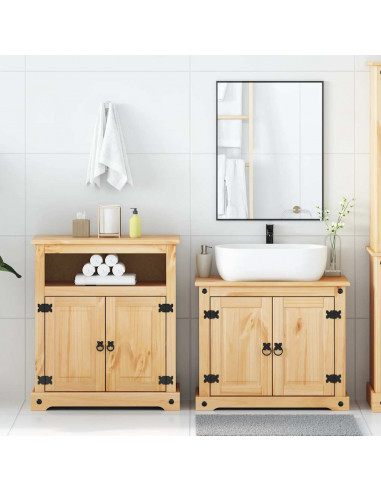 Set Mobili da Bagno 2 pz Corona in Legno Massello di Pino