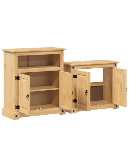 Set Mobili da Bagno 2 pz Corona in Legno Massello di Pino