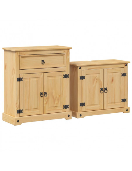Set Mobili da Bagno 2 pz Corona in Legno Massello di Pino