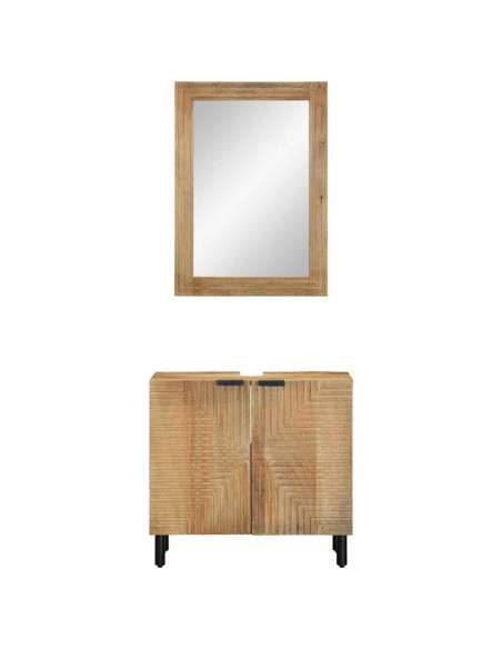 Set Mobili da Bagno 2pz Marrone in Legno Massello di Mango